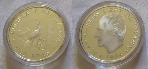 2000 Pesetas Silbermünze Spanien Seidenreiher 1994 (126380)