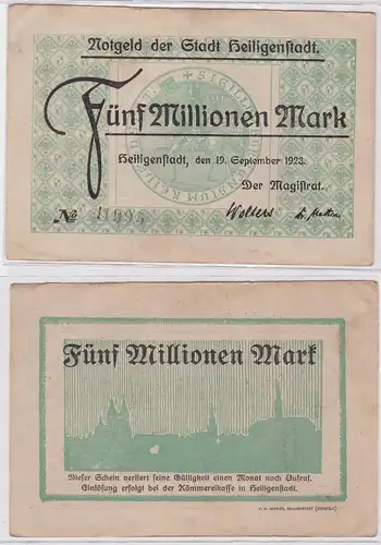 5 Millionen Mark Banknote Stadt Heiligenstadt 19.09.1923 (122087)