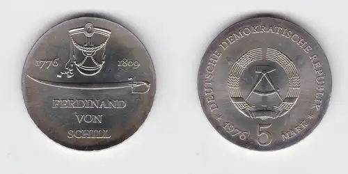 DDR Gedenk Münze 5 Mark Ferdinand von Schill 1976 Stempelglanz (136954)