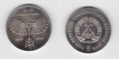 DDR Gedenk Münze 5 Mark Otto Lilienthal 1973 Stempelglanz (136519)