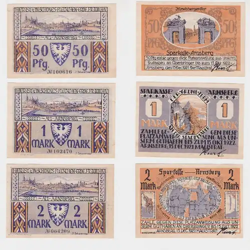 50 Pfennig - 2 Mark Banknoten Notgeld Stadt Arnsberg 15. Dezember 1921 (137241)