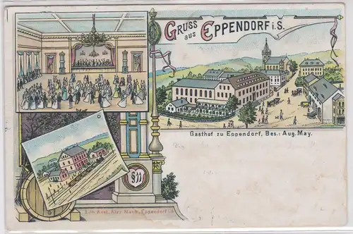 05281 Ak Lithographie Gruß aus Eppendorf Gasthof, Bahnhof usw. 1901