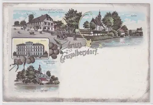 13709 Ak Lithographie Gruß aus Großolbersdorf Restaurant zur Linde usw. 1905
