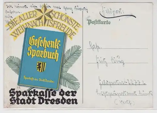58309 Reklame Ak Sparkasse der Stadt Sresden "Geschenk-Sparbuch" 1941