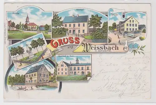 55254 Ak Lithographie Gruß aus Weissbach im Zschopautal Gasthof usw. 1898