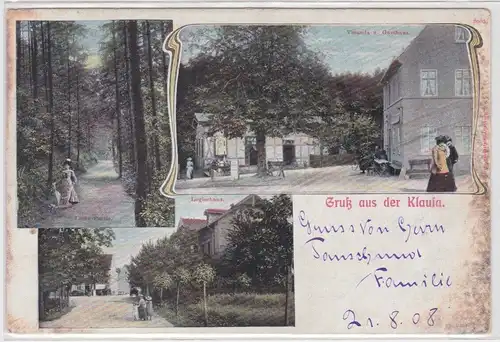 86063 AK Gruß aus der Klausa - Logierhaus, Veranda, Gasthaus, Leina-Partie 1908