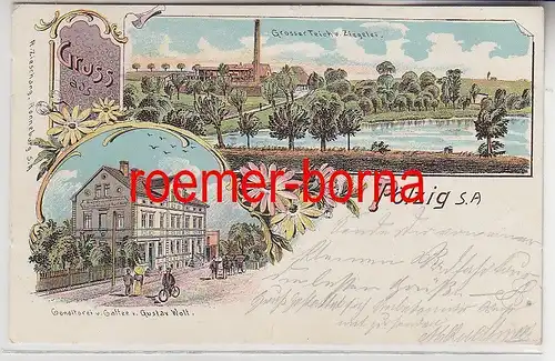75671 Ak Lithografie Gruss aus Pölzig Ziegelei / Conditorei u. Caffee Wolf 1904