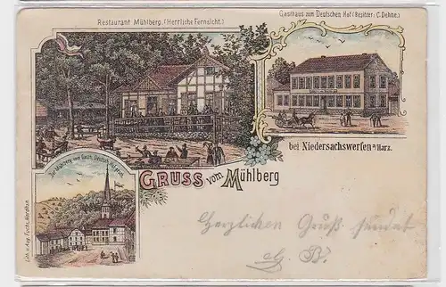 89017 Ak Lithographie Gruß vom Mühlberg bei Niedersachswerfen am Harz 1899