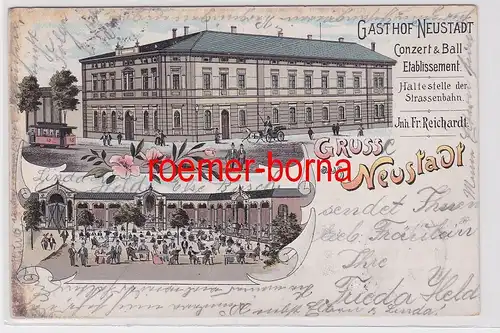 87126 Ak Lithographie Gruss aus Neustadt Leipzig Gasthof Neustadt 1903