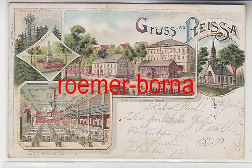 75312 Ak Lithografie Gruss aus Pleissa Gasthaus goldener Stern 1900