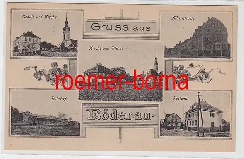 75816 Mehrbild Ak Gruss aus Röderau Bahnhof, Post, Albertstraße usw. um 1920