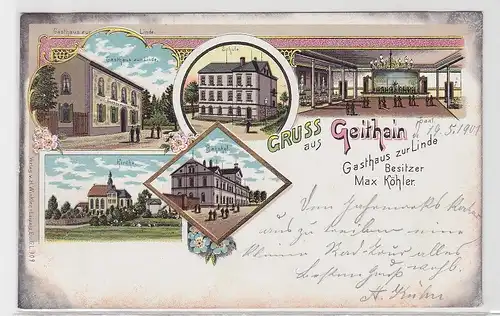 68203 Ak Lithographie Gruß aus Geithain Gasthaus zur Linde 1901