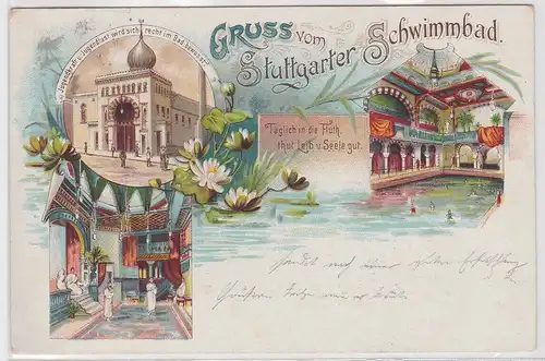 12655 Lithographie Ak Gruss vom Stuttgarter Schwimmbad 1900