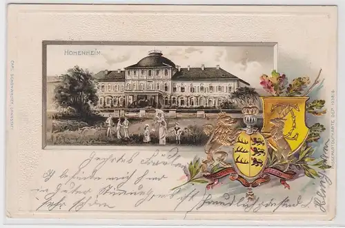 44523 geprägte Wappen Ak Hohenheim Schloss 1901