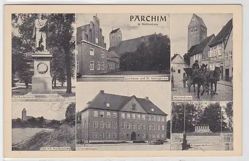 88602 AK Parchim - Marienkirche, Kriegerdenkmal, Landratsamt, Sparkasse um 1930