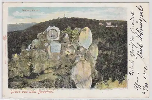 59591 AK Gruss aus dem Bodethal - Bismarckfelsen, Totalansicht 1901