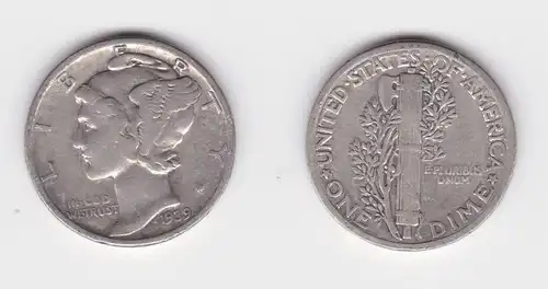 1 Dime Silber Münze USA Kopf der Liberty 1939 ss (152659)