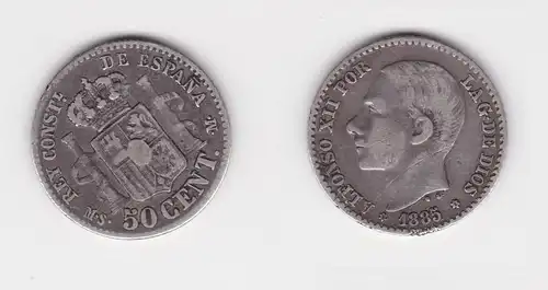 50 Centimos Silber Münze Spanien Alfonso XII 1885 f.ss (152569)