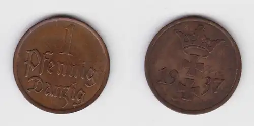 1 Pfennig Kupfer Münze Danzig 1937 Jäger D 2 f.vz (156258)