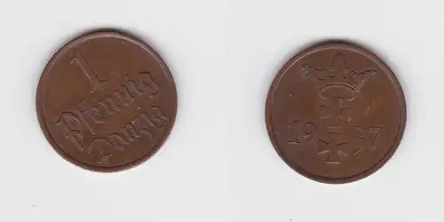 1 Pfennig Kupfer Münze Danzig 1937 Jäger D 2 f.vz (156369)