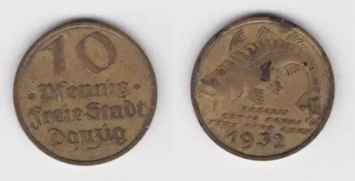 10 Pfennig Messing Münze Danzig 1932 Dorsch Jäger D 13 (156324)