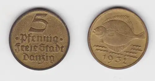5 Pfennig Messing Münze Danzig 1932 Flunder ss/vz (156335)