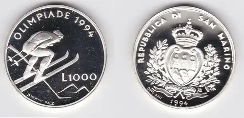1000 Lira Münze San Marino Olympiade Lillehammer 1994 Skirennläufer (154801)