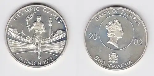 500 Kwacha Silber Münze Sambia Zambia 2002 Olympia München 1972 (154846)