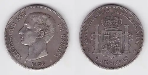 5 Pesetas Silber Münze Spanien Amadeo I. 1876 (154803)