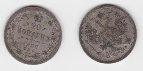 20 Kopeken Silber Münze Russland 1907 ss (155380)