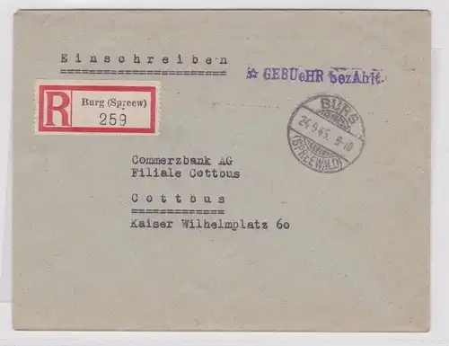907062Brief Einschreiben Burg Alliierte Besetzung Notstempel Gebühr bezahlt 1945