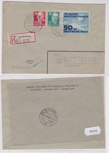 907316 DDR Einschreiben Brief 75 Jahre Weltpostverein R-Zettel Quedlinburg 1949
