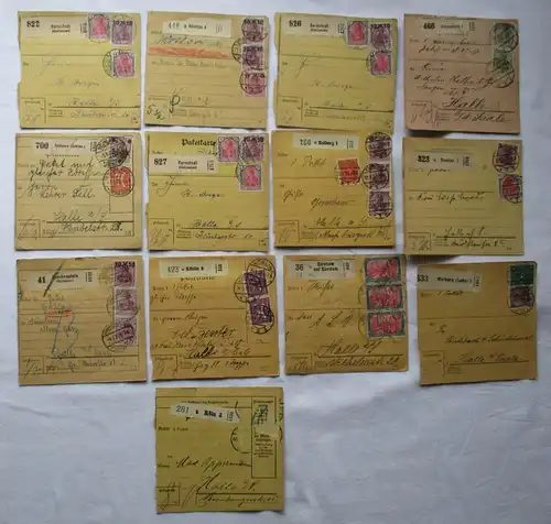 Sammlung 13 Paketkarten meist ehemalige dt. Gebiete Schlesien Pommern.. (115660)