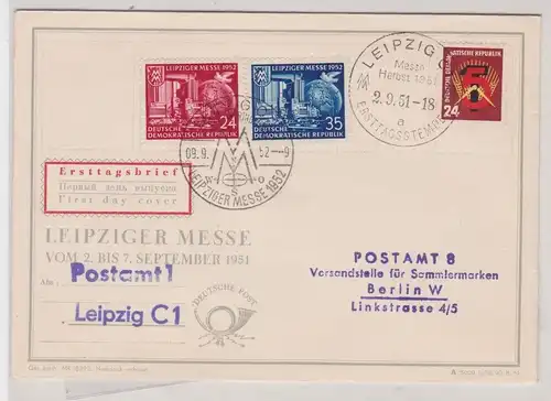 907305 DDR Ersttagsbrief FDC Erster Fünfjahrplan 1951 + Leipziger Messe 1952