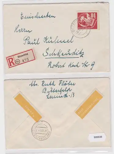 906638 DDR Brief Einschreiben Bitterfeld DEBRIA MI 272 EF 1950 nach Schkeuditz