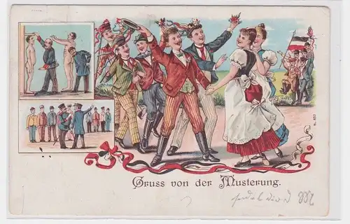 907837 Patriotika Ak Gruß von der Musterung 1904