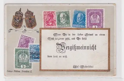 907956 Briefmarken Ak mit Briefmarken von Deutschland, Bayern, Österreich 1917