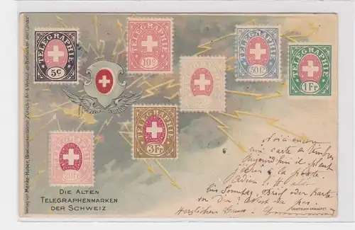 907955 Briefmarken Ak mit Briefmarken alte Telegraphenmarken Schweiz 1901