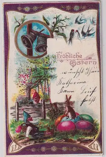 906220 Fröhliche Ostern Ak Osterhase mit 2 Zwergen 1906