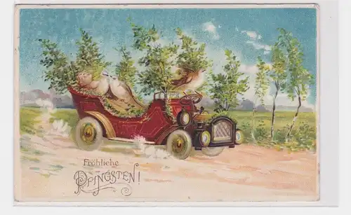 908203 Fröhliche Pfingsten Ak Vögel fahren mit geschmücktem Auto 1911