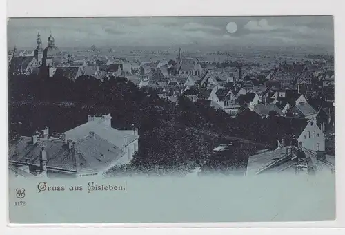 907024 Mondscheinkarte Gruß aus Eisleben Totalansicht um 1900