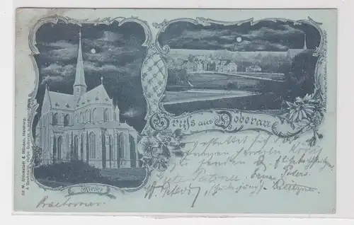 907967 Mondscheinkarte Gruß aus Doberan Totalansicht und Kirche 1900