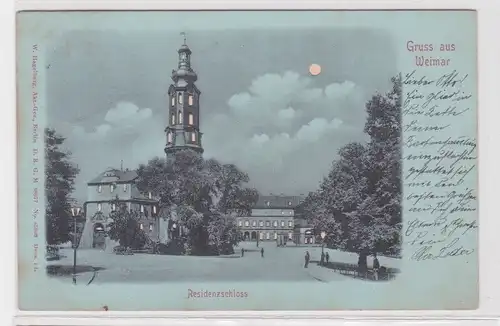 908417 Mondscheinkarte Gruß aus Weimar Residenzschloss 1901