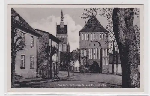 98759 Ak Usedom Anklamer Tor und Marienkirche 1956