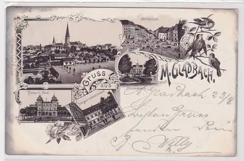 87560 Ak Lithographie Gruss aus Mönchen Gladbach 1904