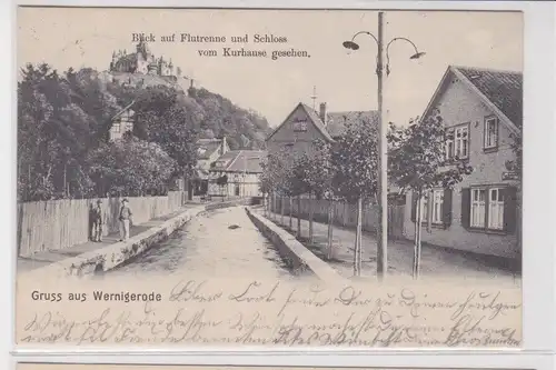 04903 AK Gruß aus Wernigerode Blick auf Flutrenne und Schloss 1904