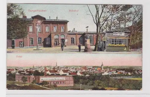 41961 Mehrbild Ak Sangerhausen Bahnhof und Totalansicht um 1910