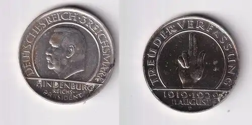 Silber Münze 3 Mark Verfassung "Schwurhand" 1929 D f.vz (165279)