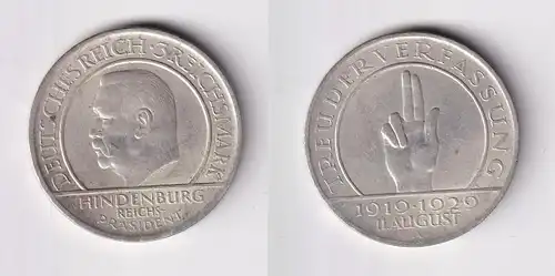 Silber Münze 3 Mark Verfassung "Schwurhand" 1929 A f.vz (165766)