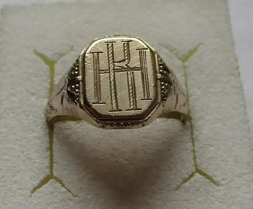 vergoldeter Herrenring Siegelring mit Initialen KH um 1930 (160441)